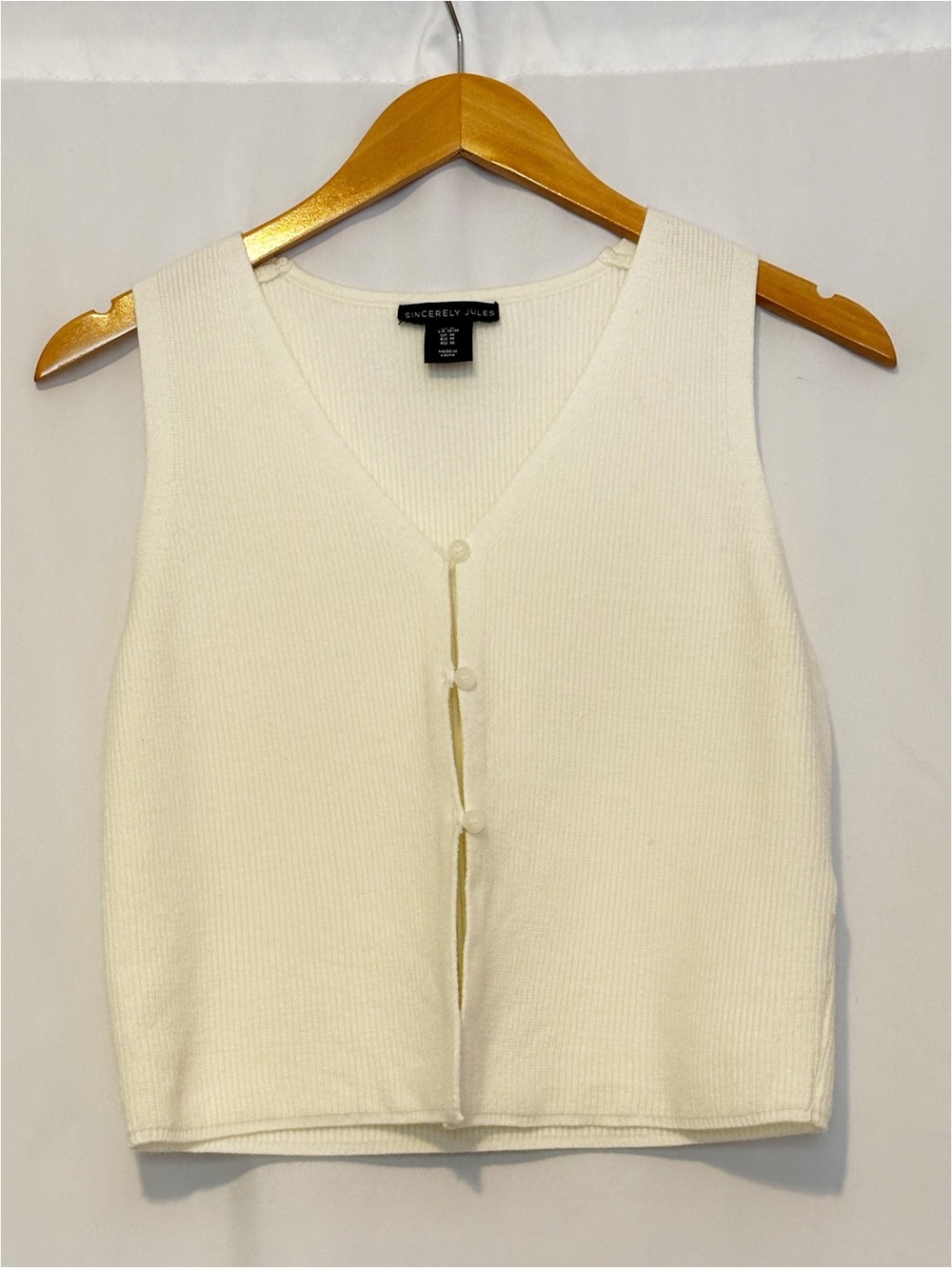 Sincerely Jules Sweater Vest Sleeveless Cardigan Off‎ White Ivory size M